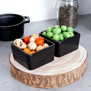 Set of 2 Black Ceramic Dip Bowls | 2 - Piece Set for Snacks, Sauces & Appetisers