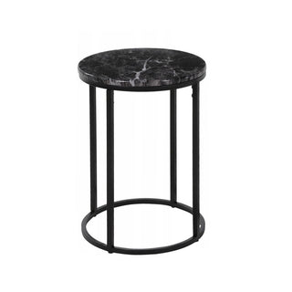 Set Of 2 Black Metal Side Tables Marble Effect Tops 2 Piece Round Nesting Tables
