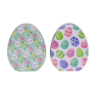 Set of 2 Easter Egg Shaped Tins | 11cm Decorative Easter Storage Tins for Treats