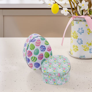 Set of 2 Easter Egg Shaped Tins | 11cm Decorative Easter Storage Tins for Treats
