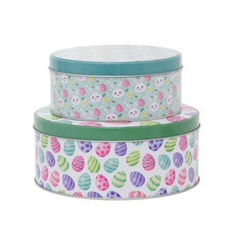 Set of 2 Easter Nesting Tins | Medium & Small Bunny & Egg Storage Tins