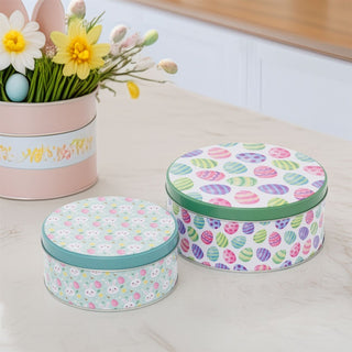 Set of 2 Easter Nesting Tins | Medium & Small Bunny & Egg Storage Tins