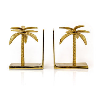 Set Of 2 Gold Tropical Palm Bookends | Aluminium Palm Tree Book Ends Statues