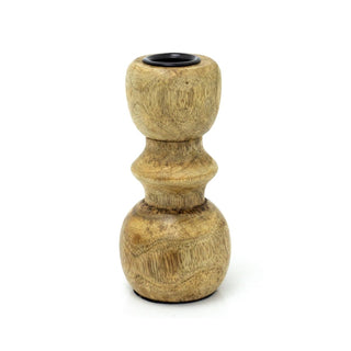 Set Of 2 Mango Wood Candlesticks | 2 Piece Rustic Dinner Candle Stick Holders