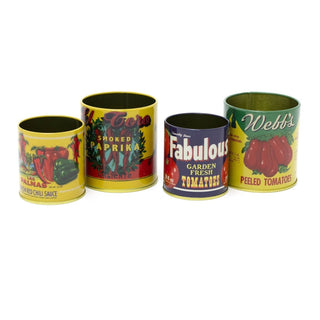 Set of 2 Mini Vintage Mediterranean Tins | Retro Decorative Storage Pots
