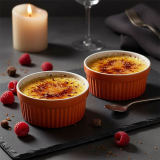 Set of 2 Orange Ceramic Ramekins, 260ml Individual Oven Proof Baking Dishes for Souffles