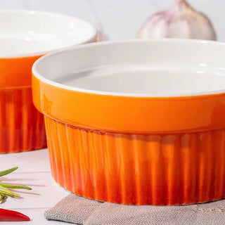 Set of 2 Orange Ceramic Ramekins, 260ml Individual Oven Proof Baking Dishes for Souffles