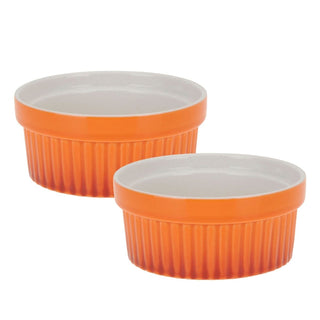Set of 2 Orange Ceramic Ramekins, 260ml Individual Oven Proof Baking Dishes for Souffles