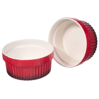 Set of 2 Red Ceramic Ramekins, 260ml Individual Oven Proof Baking Dishes for Souffles