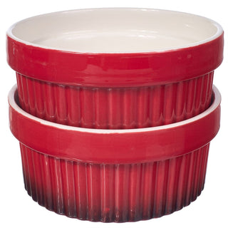 Set of 2 Red Ceramic Ramekins, 260ml Individual Oven Proof Baking Dishes for Souffles