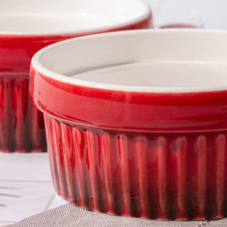 Set of 2 Red Ceramic Ramekins, 260ml Individual Oven Proof Baking Dishes for Souffles