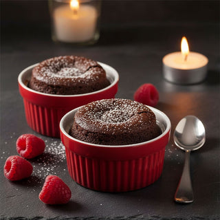 Set of 2 Red Ceramic Ramekins, 260ml Individual Oven Proof Baking Dishes for Souffles
