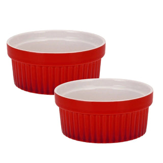 Set of 2 Red Ceramic Ramekins, 260ml Individual Oven Proof Baking Dishes for Souffles