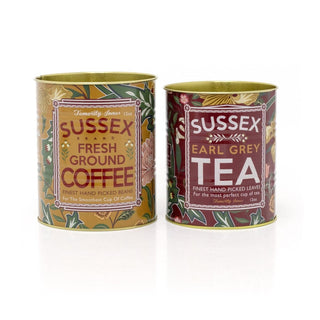 Set of 2 Retro Metal Sussex Tea & Coffee Cans | Vintage Decorative Storage Tins