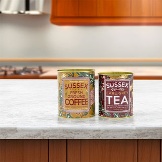 Set of 2 Retro Metal Sussex Tea & Coffee Cans | Vintage Decorative Storage Tins