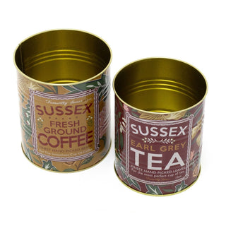 Set of 2 Retro Metal Sussex Tea & Coffee Cans | Vintage Decorative Storage Tins