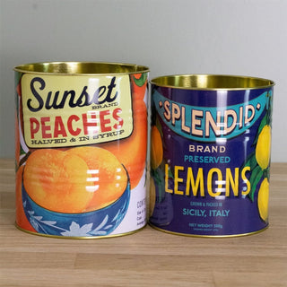 Set of 2 Retro Style Vintage Fruit Storage Tins | Decorative Tinned Food Cans