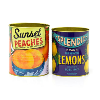 Set of 2 Retro Style Vintage Fruit Storage Tins | Decorative Tinned Food Cans