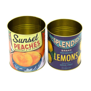 Set of 2 Retro Style Vintage Fruit Storage Tins | Decorative Tinned Food Cans
