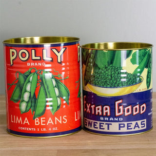 Set of 2 Retro Style Vintage Peas Storage Tins | Decorative Tinned Food Cans