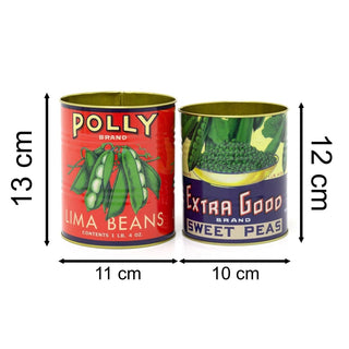 Set of 2 Retro Style Vintage Peas Storage Tins | Decorative Tinned Food Cans