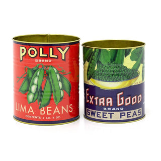Set of 2 Retro Style Vintage Peas Storage Tins | Decorative Tinned Food Cans