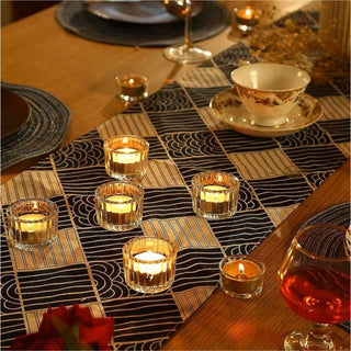 Set of 2 Ribbed Tea Light Candle Holders | Clear Glass Tealight Candle Holders