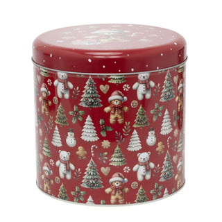 Set of 2 Round Christmas Tins | 2 - piece Festive Red & Green Nesting Tins