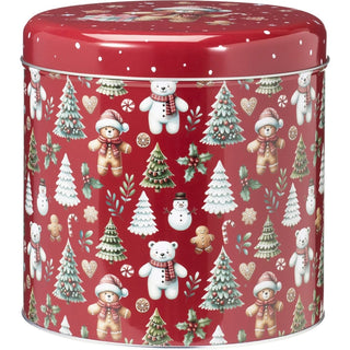 Set of 2 Round Christmas Tins | 2 - piece Festive Red & Green Nesting Tins