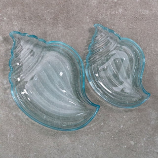Set of 2 Shell Shaped Glass Trinket Dishes | Blue Seashell Trays - 2 Piece Set