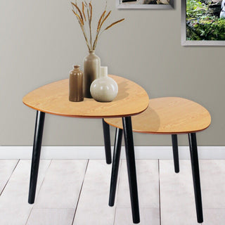 Set of 2 Stylish Wooden Nesting Tables Contemporary Side Tables for Living Room