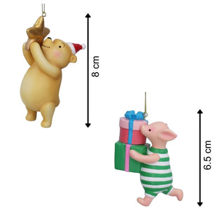 Set of 2 Winnie The Pooh & Piglet Christmas Decorations, Resin Gisela Graham
