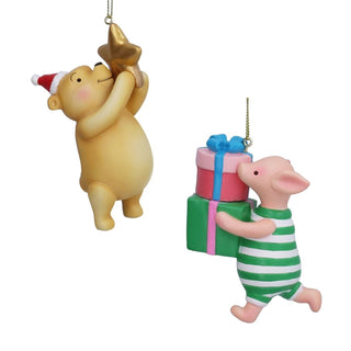 Set of 2 Winnie The Pooh & Piglet Christmas Decorations, Resin Gisela Graham