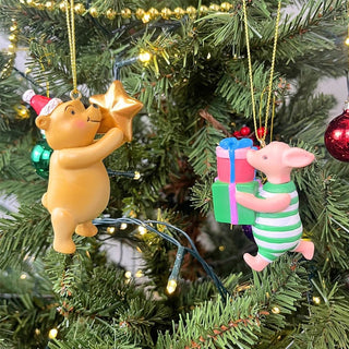 Set of 2 Winnie The Pooh & Piglet Christmas Decorations, Resin Gisela Graham