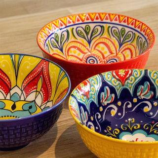 Set of 3 Bohemian Style Patterned Bowls | Ceramic Tapas Bowls Serving Bowls 12cm