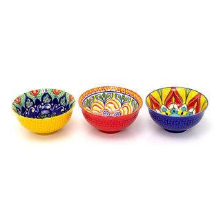Set of 3 Bohemian Style Patterned Bowls | Ceramic Tapas Bowls Serving Bowls 12cm