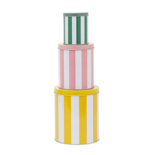 Set of 3 Cabana Stripe Kitchen Storage Tins, Round Nesting Storage Tins