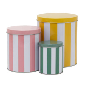 Set of 3 Cabana Stripe Kitchen Storage Tins, Round Nesting Storage Tins
