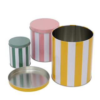 Set of 3 Cabana Stripe Kitchen Storage Tins, Round Nesting Storage Tins