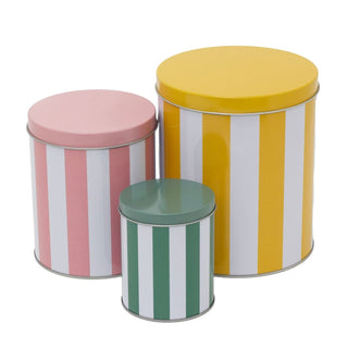 Set of 3 Cabana Stripe Kitchen Storage Tins, Round Nesting Storage Tins