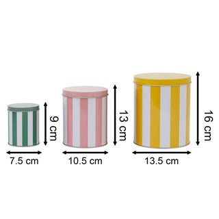 Set of 3 Cabana Stripe Kitchen Storage Tins, Round Nesting Storage Tins