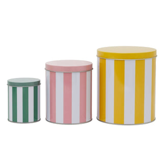 Set of 3 Cabana Stripe Kitchen Storage Tins, Round Nesting Storage Tins