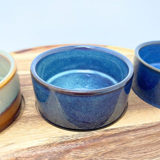 Set of 3 Ceramic Snack Bowls with Round Acacia Wood Serving Tray - 25cm