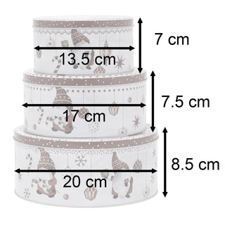 Set of 3 Christmas Gonk Storage Tins | 3 - piece Gnome Round Kitchen Nesting Tins