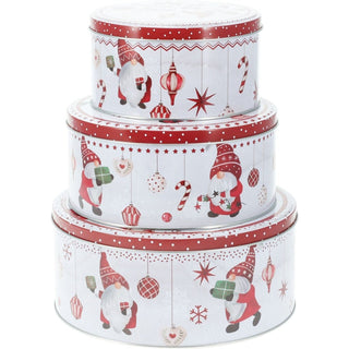 Set of 3 Christmas Gonk Storage Tins | 3 - piece Gnome Round Kitchen Nesting Tins