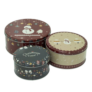 Set of 3 Christmas Storage Tins | 3 - piece Festive Round Kitchen Nesting Tins