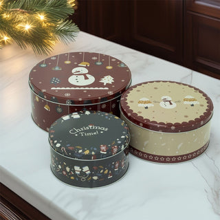 Set of 3 Christmas Storage Tins | 3 - piece Festive Round Kitchen Nesting Tins