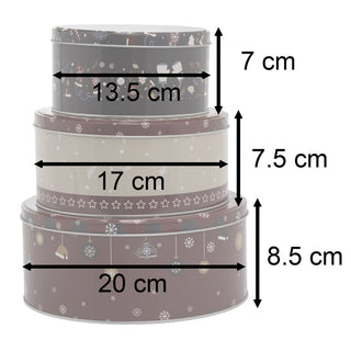 Set of 3 Christmas Storage Tins | 3 - piece Festive Round Kitchen Nesting Tins