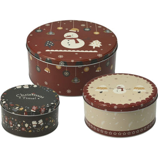 Set of 3 Christmas Storage Tins | 3 - piece Festive Round Kitchen Nesting Tins