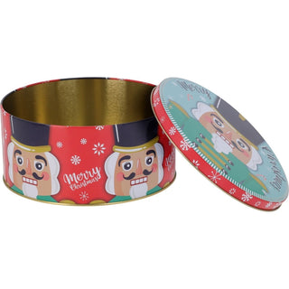 Set of 3 Christmas Storage Tins | 3 - piece Nutcracker Round Kitchen Nesting Tins